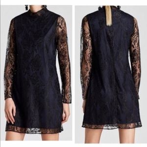 Zara Black Medium Lace Long Sleeve Midi Dress